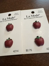 2 Pkgs Shank Buttons NOS La Mode for Concord House RED APPLES x 4