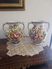 Castelli Coppia Anfore Due Manici Decorate A Foglie E Fiori 