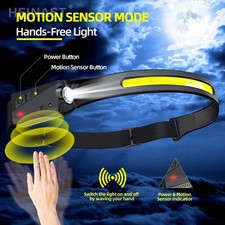 Luce LED da Testa con Sensore Torcia Frontale Notturna Ricaricabile USB Pesca