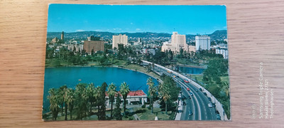 Postkarte Wilshire Blvd Encircling famed Mac Arthur Park 18.03.1969 gel_