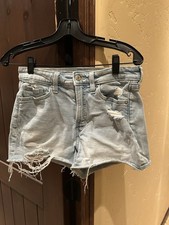 Old Navy Light Denim Distressed Cut-off High Rise OG Straight Shorts- 4