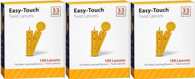 3 Pack Easy Touch 33 Gauge Twist Top Lancets 100 Count 300 Lancets Exp. 04/2029