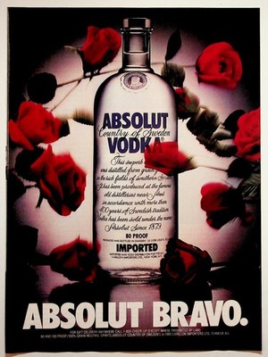 Absolut Vodka Magazine Ad Vintage Print Red Roses Bravo 1985 Original Liquor