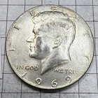 1969 D Kennedy Half Dollar, 40% Silver, Circulated US 50C Coin.