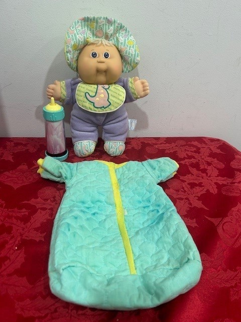 Vintage Cabbage Patch Kids Babyland Doll, Bottle and Baby Sleep Bag - 1989