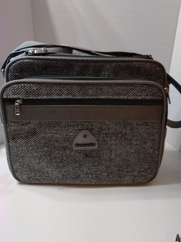 Vintage 1987 Samsonite Gray Tweed Carry On Flight Bag Travel Luggage