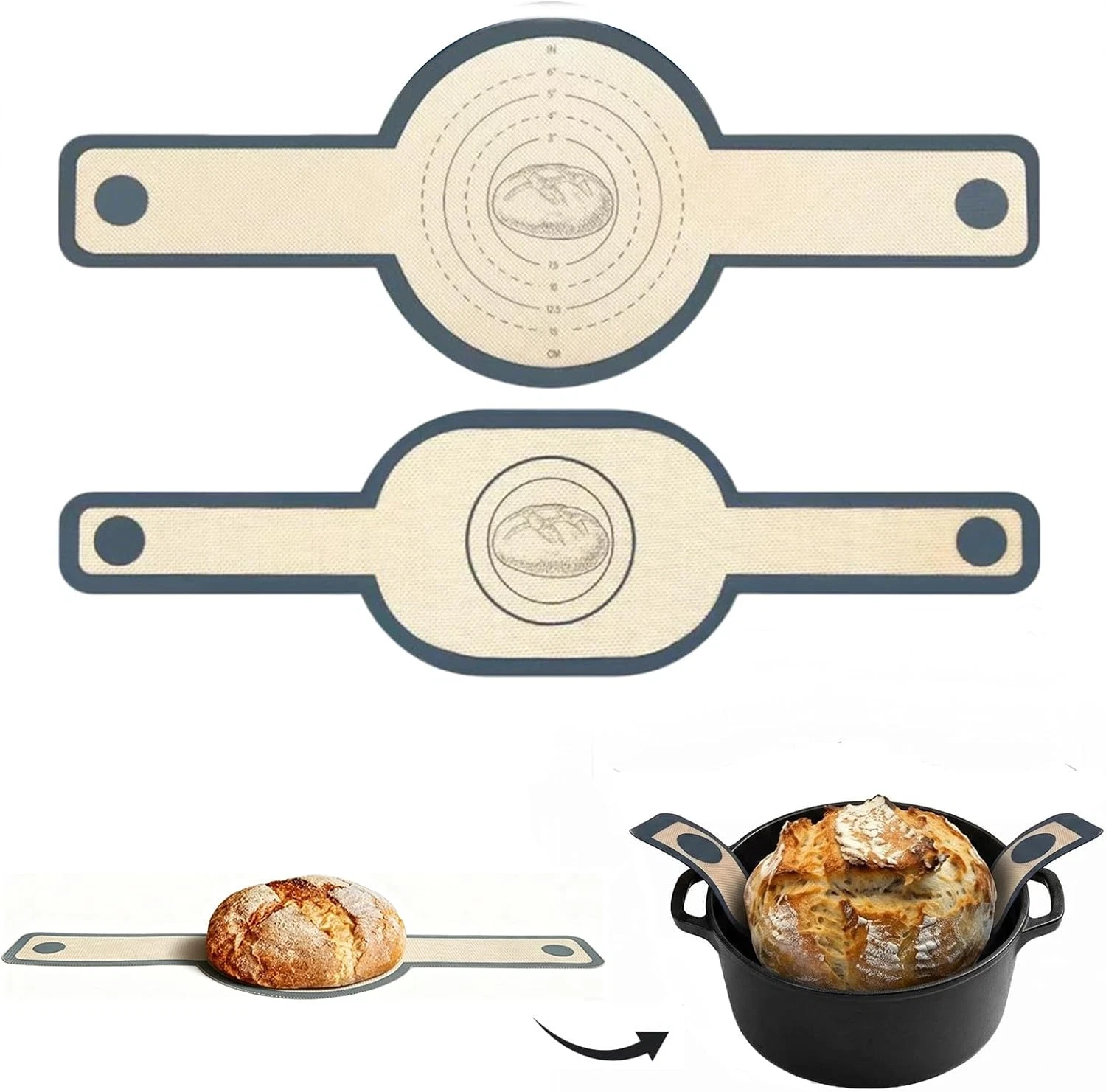 Pack of 2 Silicone Baking Mat for Dutch Oven, Reusable Bread Baking Mat with Ext