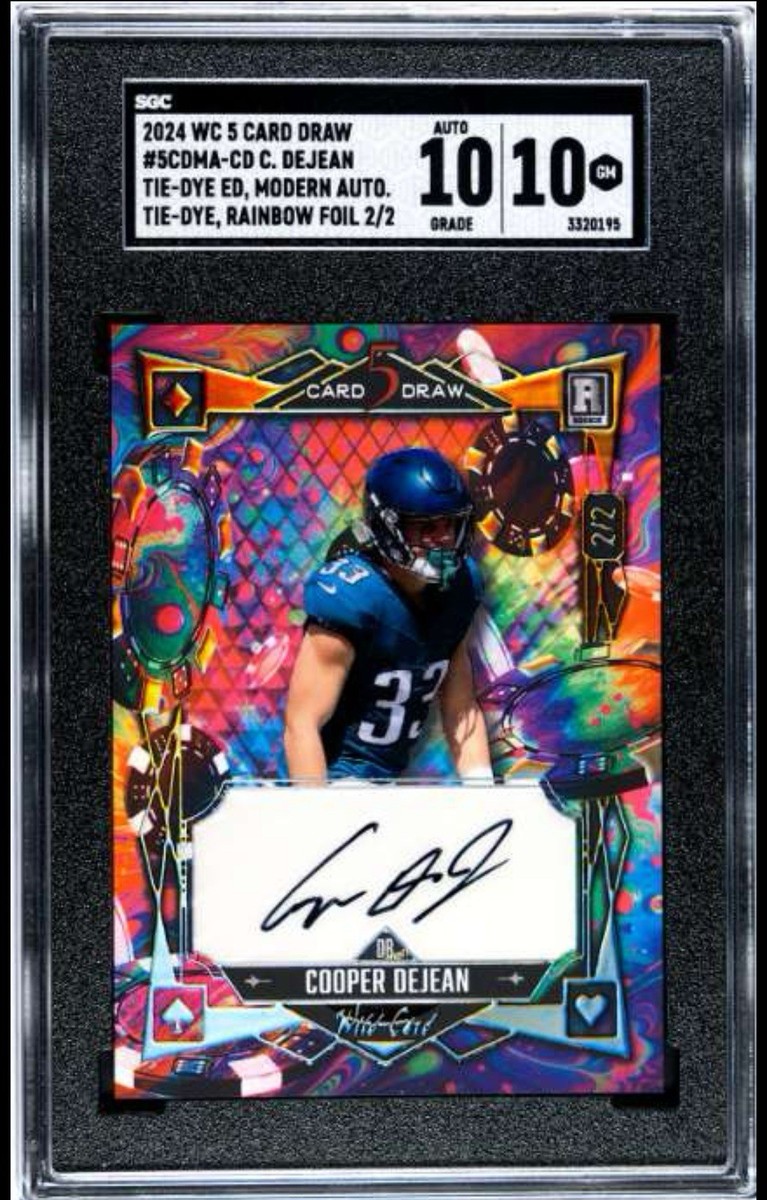 有田　翔山　レア色絵 2024 Wild Card 5 Card Draw Cooper DeJean 2/2 Auto Tie-Dye Rainbow