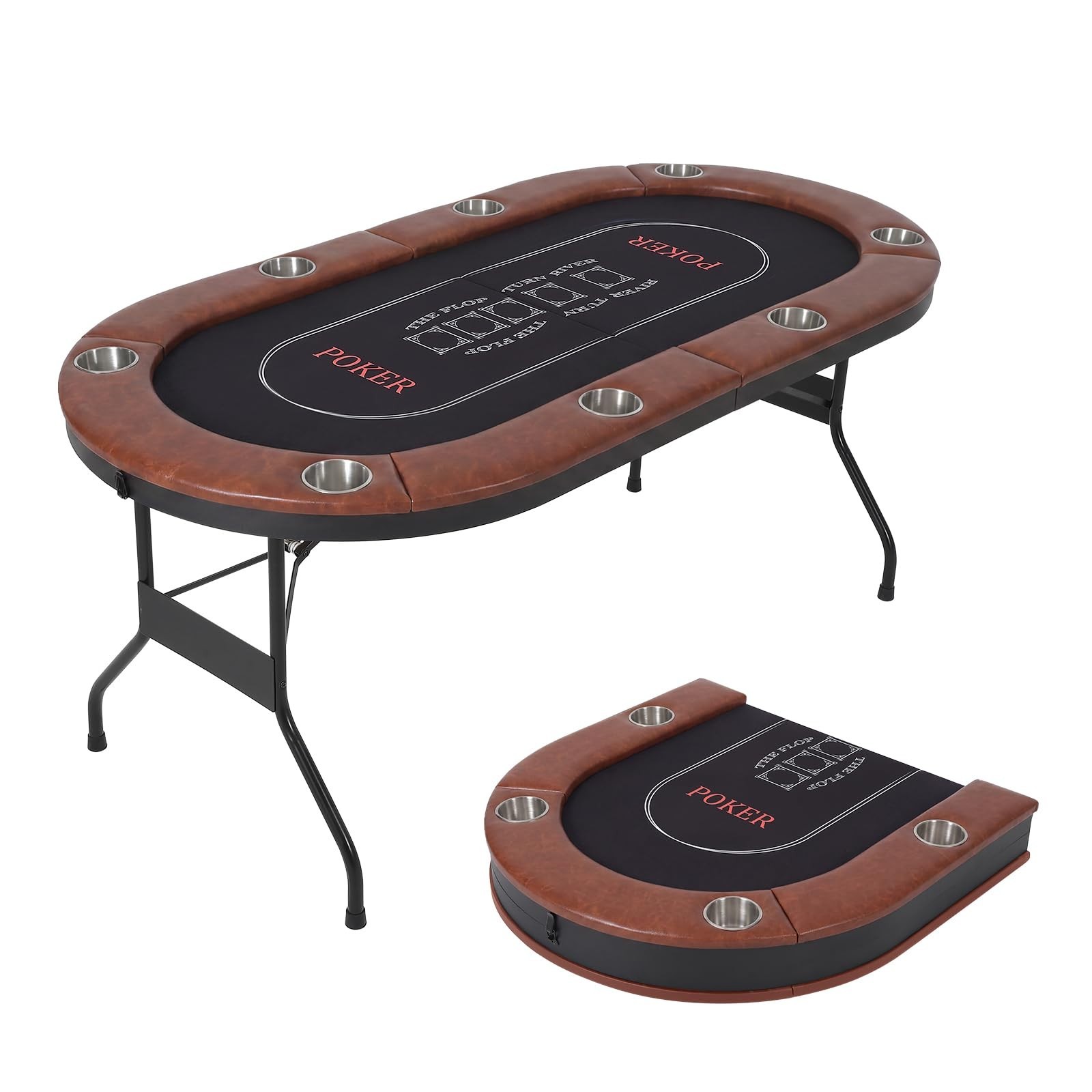 8 Players Poker Table No Assembly Folding with Deep Cup Holders and Padded Rails