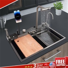Digital Display Stainless Steel Kitchen Sink Single Slot with Faucet Cup Washer