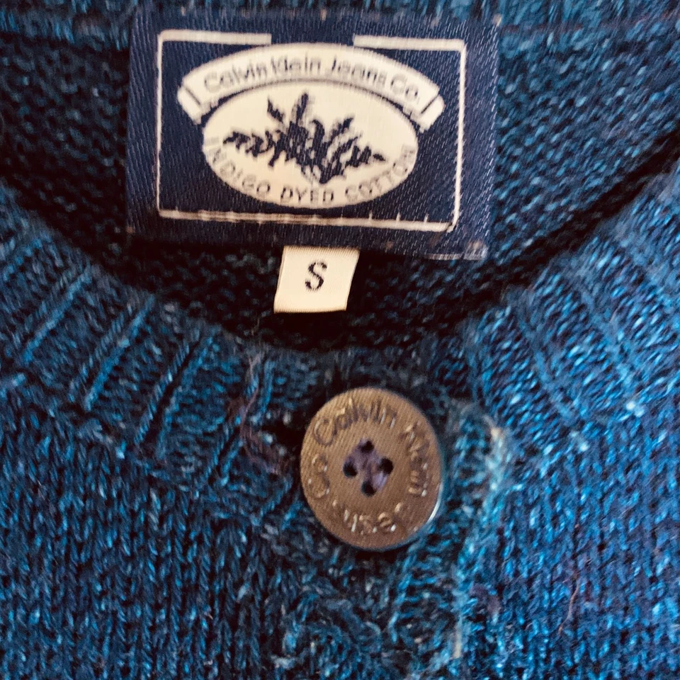 Chaleco Cárdigan Tejido Azul Índigo De Colección Calvin Klein Suéter Abotonado 40" Pecho Foto 3 de 4