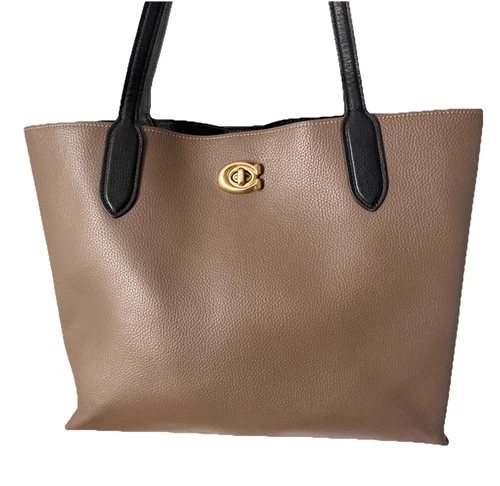 Coach Willow Tote Bag Color Block pietra scura con tela firmata # C0692