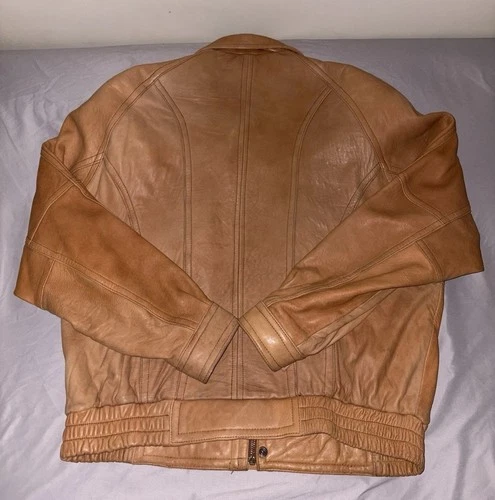 Vtg 90s Georgetown Leather Design Bomber Jacket Mens Large Tan Brown YKK Heavy image 10