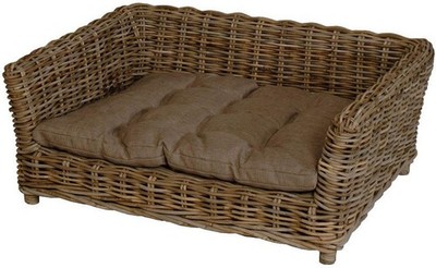 Hundekorb Hundebett Rattan mit Kissen Groß Korb für Hunde Tierkorb (Größe XL)