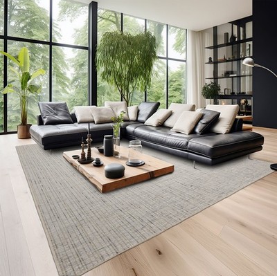 Flatweave Modern Textured Multi Size Ivory Hand Loomed Wool & Polyster Area Rug