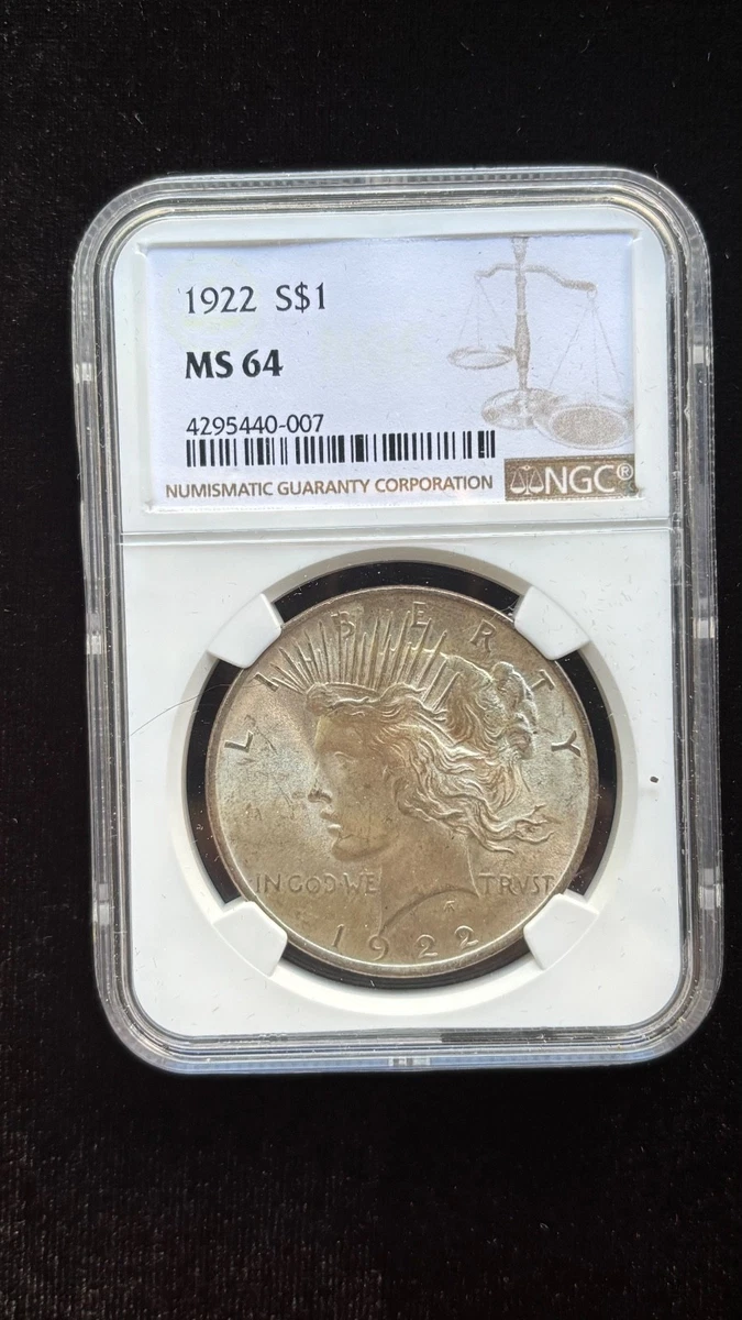 25+ Silver MS 64 Graded 1922 Year Peace Dollars (1921-1935) for
