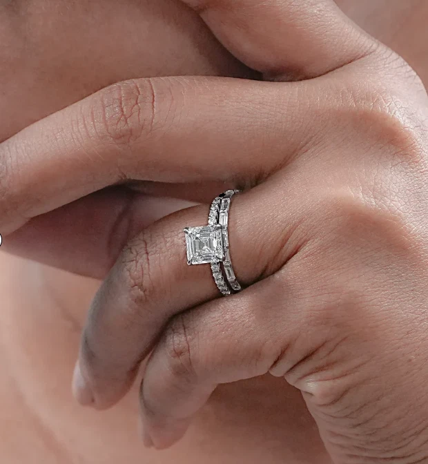 2.00 Ct Asscher Cut IGI Lab Grown Diamond Wedding Bamd Set Ring 950 Platinum - Imagem 2 de 4