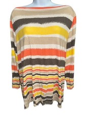 Ruby Rd. 3X Top Orange Beige Yellow Striped Comfort Rayon Stretch 3/4 Sleeves