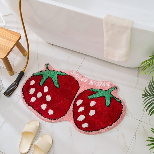 Cute Strawberry Shape Bathroom Rug for Kids Non Slip Absorbent Bath Mat Washa...