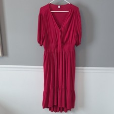 Old Navy Pink Smocked Ruffle Midi Dress V-Neck Puff Sleeve Size XL