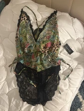 INC INTIMATES  TROPICAL  JUNGLE LEOPARD BODYSUIT LINGERIE TEDDY NWT XL