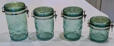 Lot of 4 Aqua Plexiglass Storage Canisters
