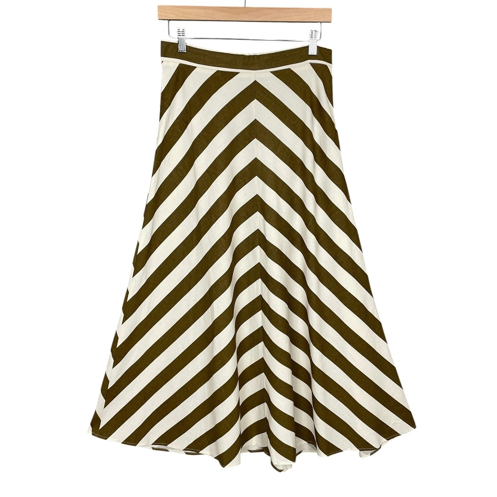 DÈLUC Earthy Chevron Striped Linen Blend Skirt Size M Minimalist Euro Summer