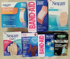 Band-Aid Miscellanous Lot 7 Boxes 195 Bandages Total Curad Nexcare