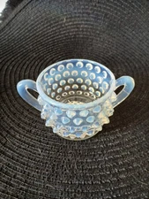 Vintage Fenton Opalescent Moonstone Hobnail Sugar Dish