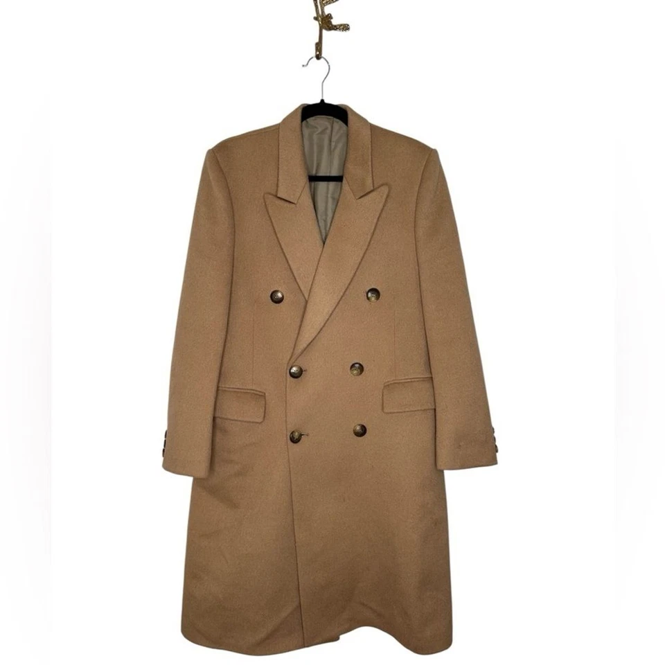 Louis London Made in England Tan Double-Breasted Men’s Wool and cashmere Coat - Image 2 of 4