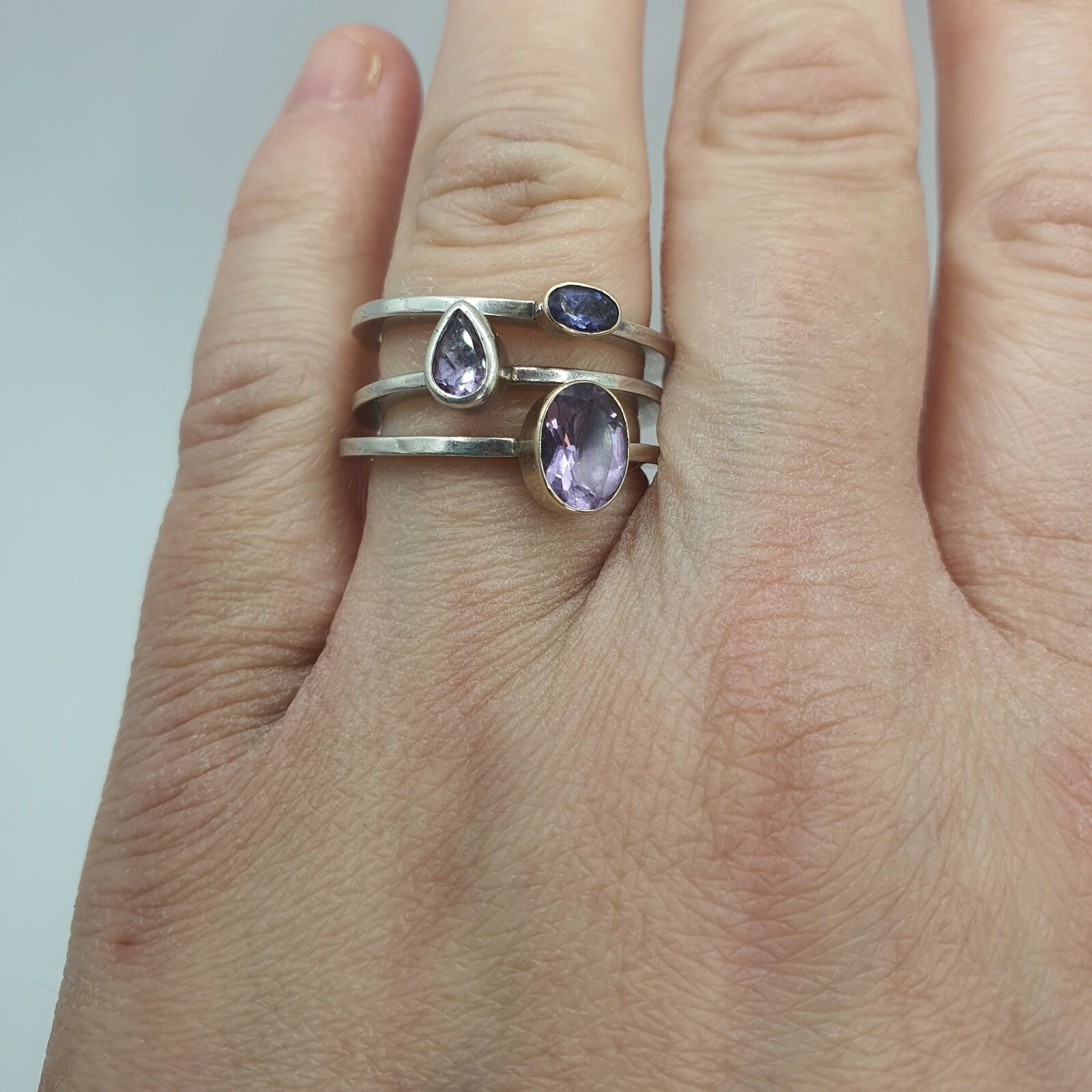 Photo 2 of Sterling Silver And Amethyst Ring Stacker Trio. Size Q - S (R112)