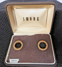Vintage SWANK Estate Large Black Onyx Cufflinks Cuff links Men Original Box