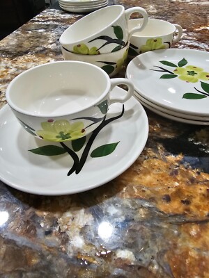 Set of 4  Joni Dixie Dogwood Tea Cups & Plates  1950's