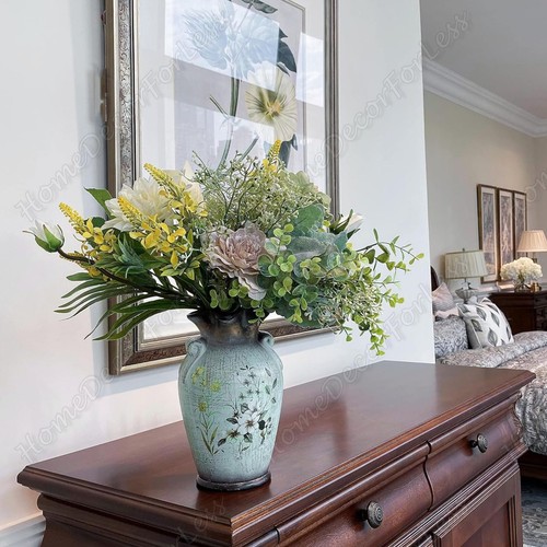 Artificial Floral Flower Arrangement in Ceramic Vase Centerpiece Home Decor - Picture 4 of 6