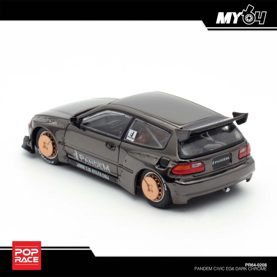 Pop Race 1:64 Pandem Honda Civic EG6 Dark Chrome TMCS 2025 Event Exclusive - Image 2 of 4