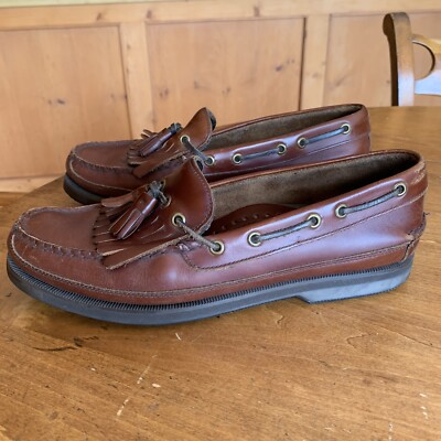 Bass Tyler Tassel Kiltie Loafers Pebbled Leather Preppy Shoes Brown Mens Sz 10M Bass Brown Kiltie Tassel Loafers Size 10 M | eBay main image 3