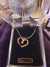 Swarovski Lovely Heart Shaped Crystal Pendant Necklace Gold Tone. New 18"