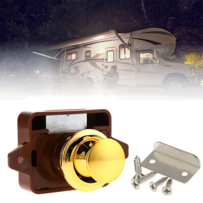 Riloer Schranktürschloss Mit Knopf - Verriegelung Für Wohnmobil & Wohnwagen Gold