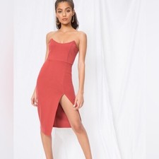 Superdown Zarah Strapless Orange High Slit Dress Sexy Romantic Date Night Sz Med