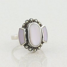 Sterling Silver Mother of Pearl and Marcasite Ring Size 6 1/4
