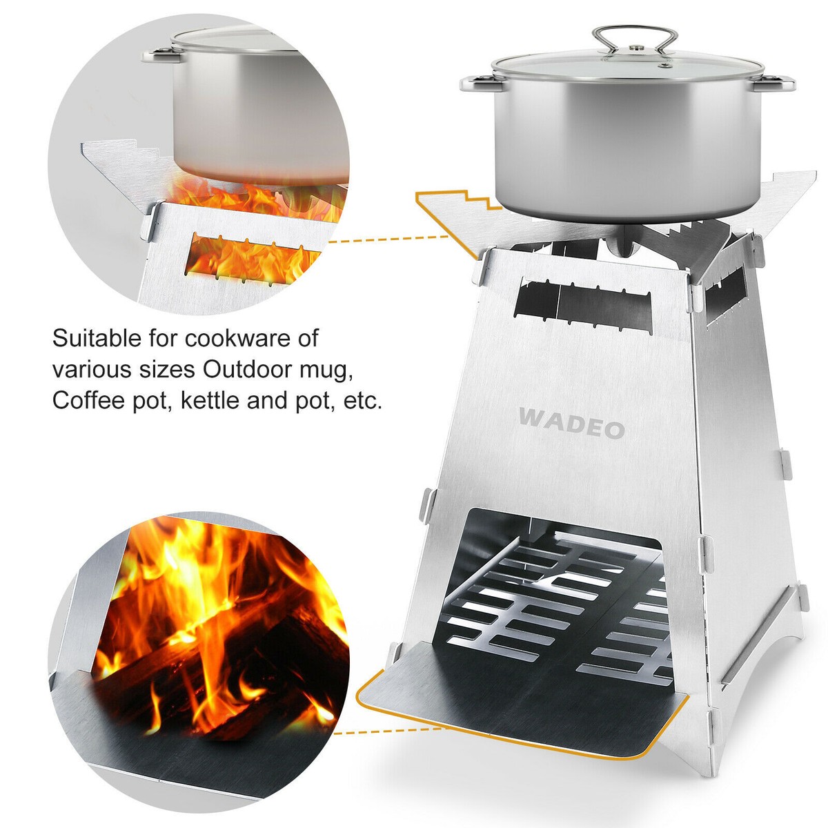 WADEO Foldable Backpacking Wood Burning Camping Stove with Carry Bag | eBay