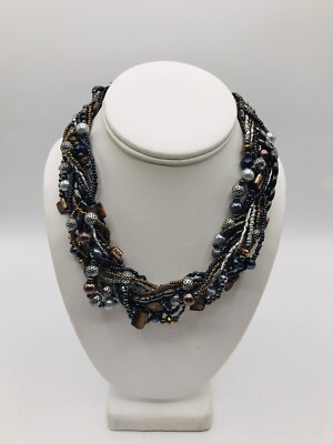Multi Strands Faux Glass Pearl Hematite Tri Color Faceted Chip Tube Round Beaded