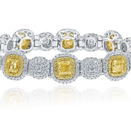 9 CT Luxury Cushion Fancy Light Yellow Diamond Women's Bracelet 14k White Gold - Picture 4 of 9