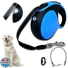 Retractable dog leash with chew-proof cord and LED flashlight, 16-ft heavy-du