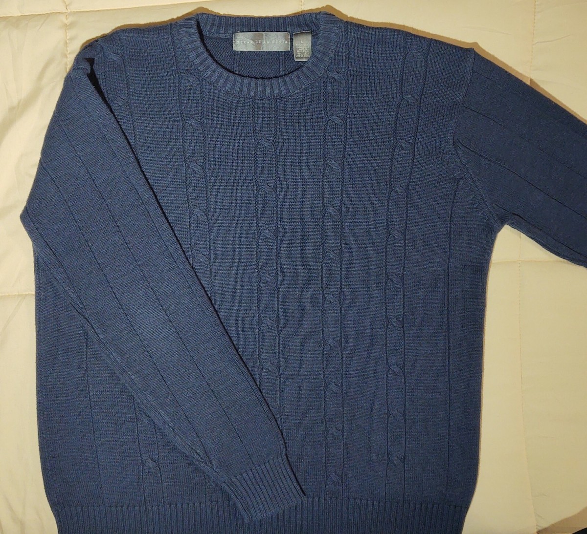 Oscar De La Renta Men's Navy Blue Cable Crewneck Sweater