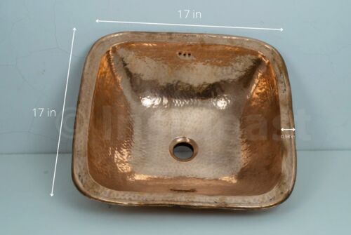Handcrafted Hammered Square Solid Copper Sink, Copper Kitchen Sink (17”x17”) - Picture 3 of 7
