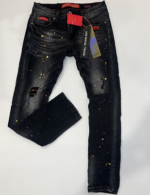 RS7 royal 7even mens 100%authentic size 32/32 long Stretch jeans black Faux Torn
