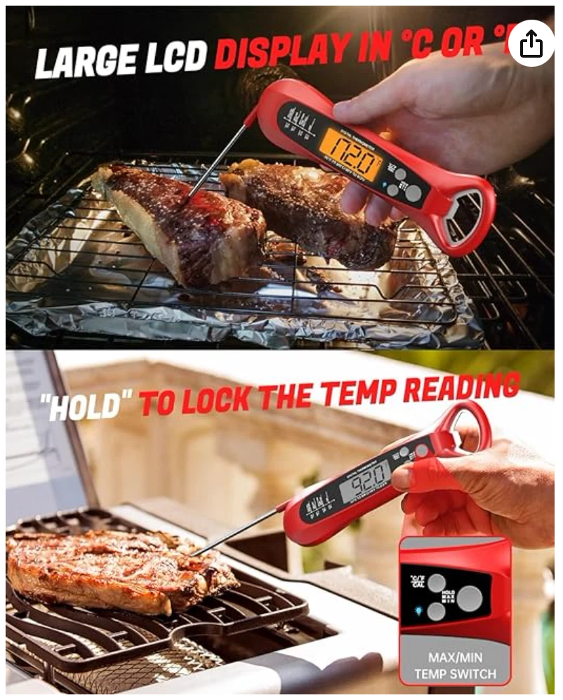 Meat Thermometer Digital, Instant Read Meat Thermometer for Grill and Cooking, W