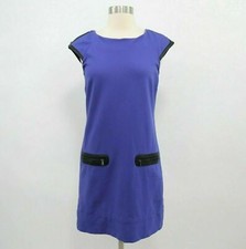 Cynthia Steffe Shift Dress Womens 2 Blue Black Cap Sleeve Zip Pockets Career