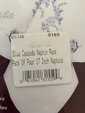 4 Tobin Stamped Napkins for Embroidery 17" With FLOSS! Blue Cascade Set of 4 NEW